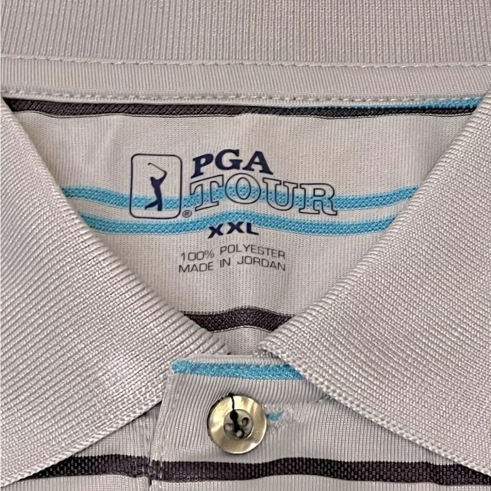 Men’s XXL Golf Polo Shirt Grey Striped Embroidered Short Sleeve PGA Tour - Picture 4 of 5